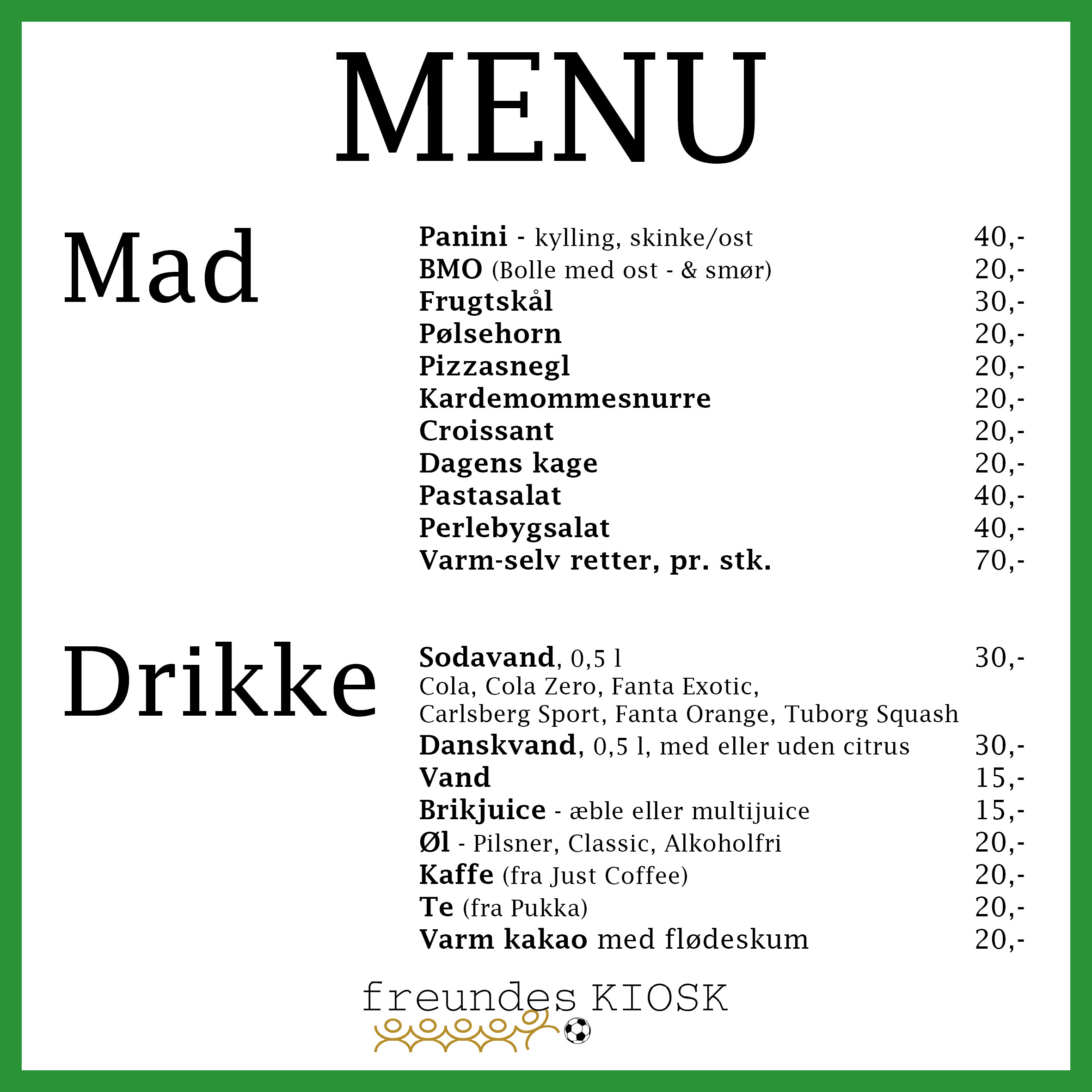 Menu kort til SoMe mad
